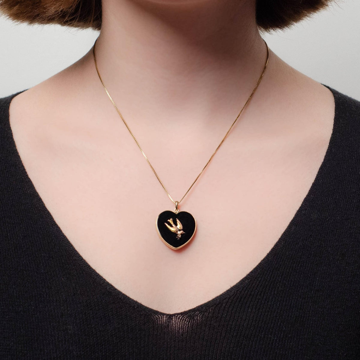 Onyx Swallow Pendant of 14k Gold - Trademark Antiques