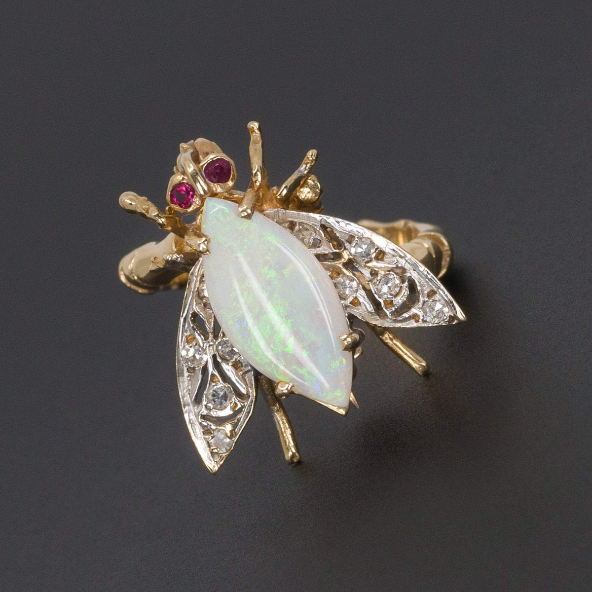 Opal Bee Ring | Opal &amp; Diamond Bug Ring - Trademark Antiques