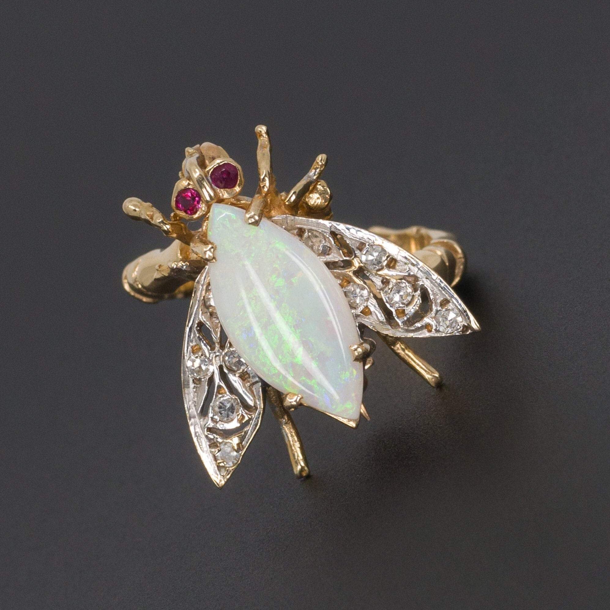 Opal Bee Ring | Opal & Diamond Bug Ring - Trademark Antiques