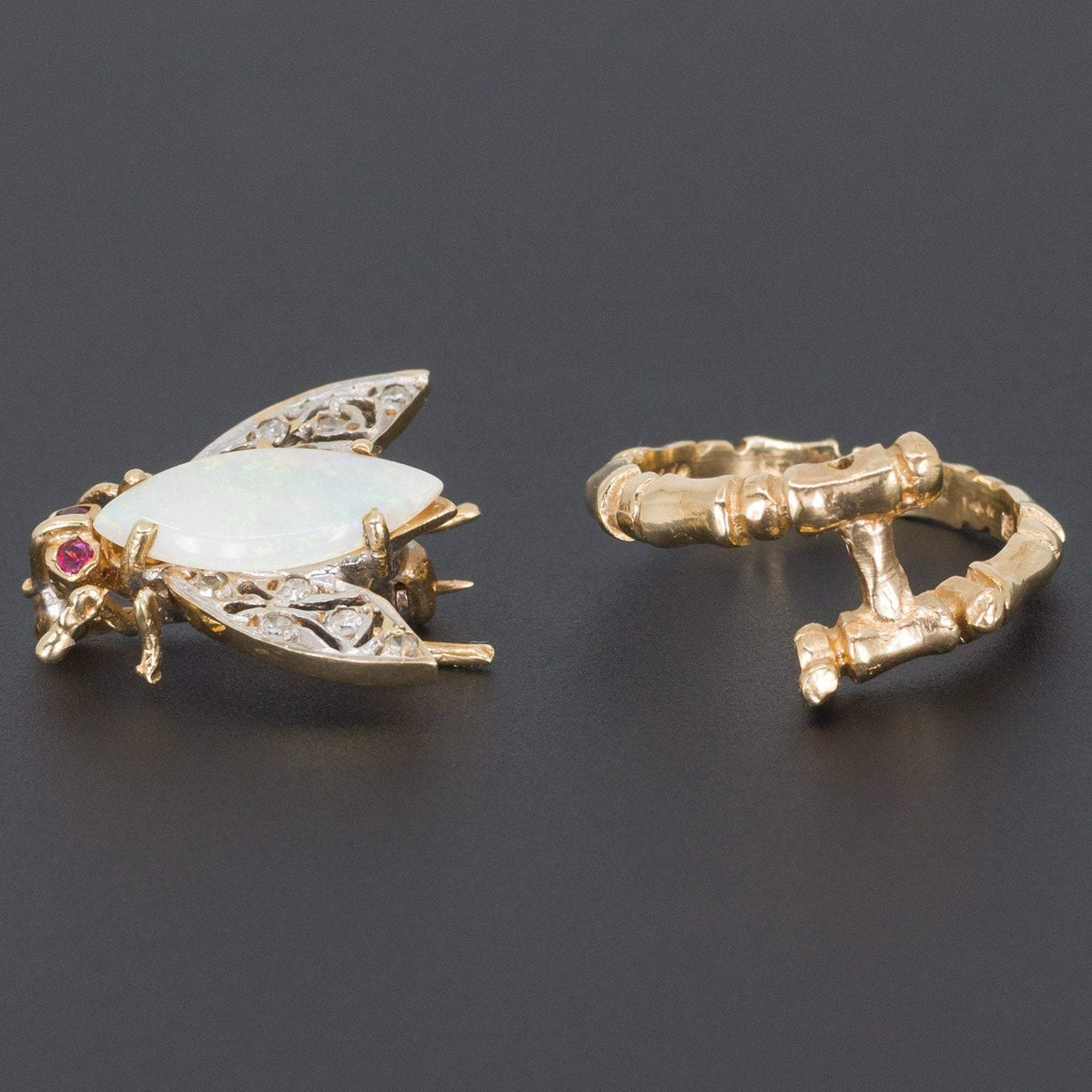 Opal Bee Ring | Opal &amp; Diamond Bug Ring - Trademark Antiques