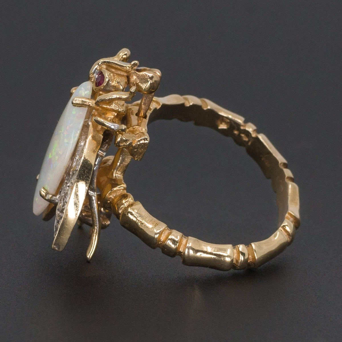 Opal Bee Ring | Opal &amp; Diamond Bug Ring - Trademark Antiques