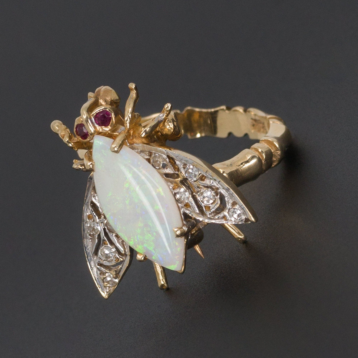 Opal Bee Ring | Opal &amp; Diamond Bug Ring - Trademark Antiques