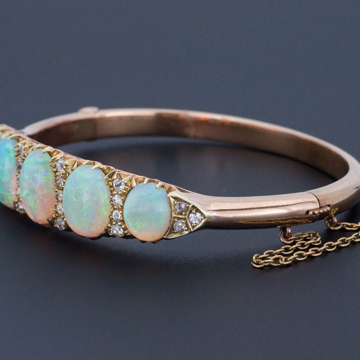 Opal &amp; Diamond Bracelet | Opal Bangle Bracelet - Trademark Antiques
