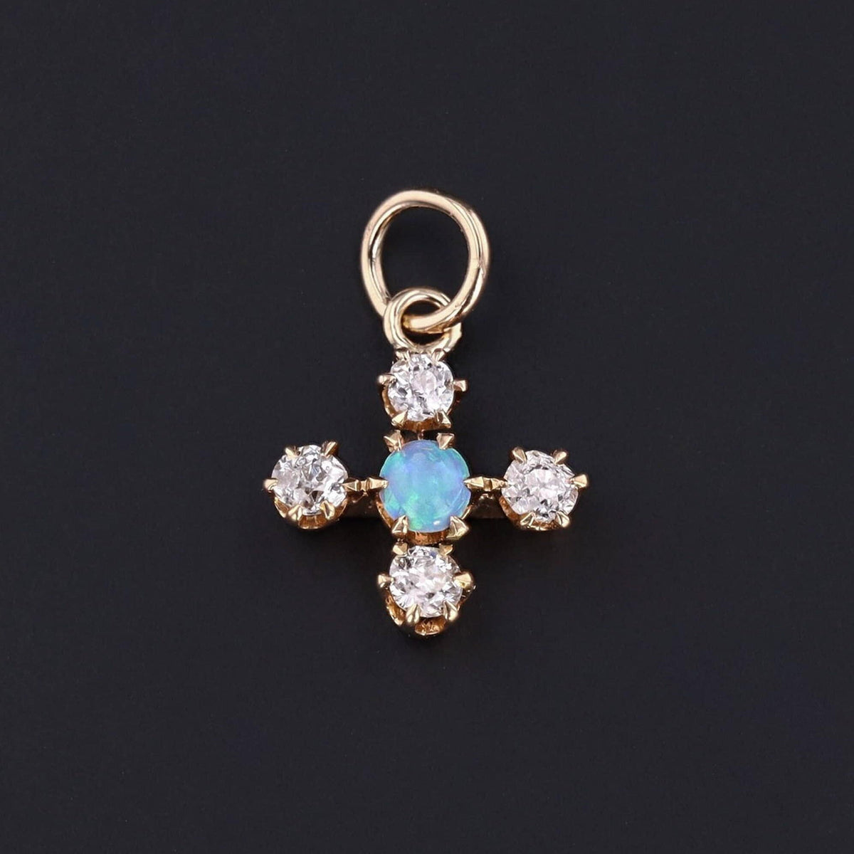 Opal &amp; Diamond Charm | 14k Gold Charm - Trademark Antiques
