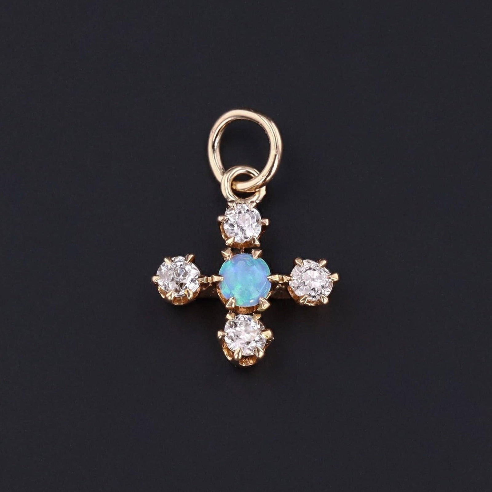Opal & Diamond Charm | 14k Gold Charm - Trademark Antiques