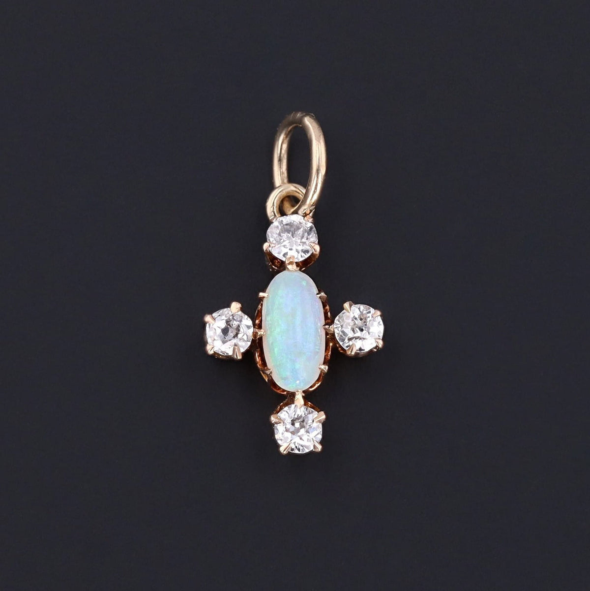 Opal &amp; Diamond Charm | 14k Gold Charm - Trademark Antiques