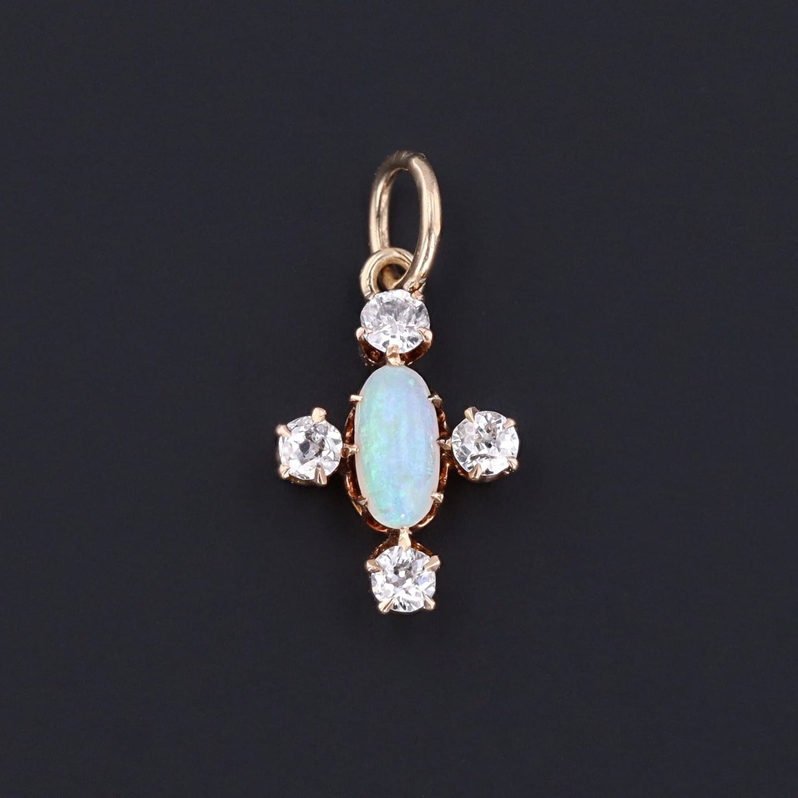 Opal & Diamond Charm | 14k Gold Charm - Trademark Antiques