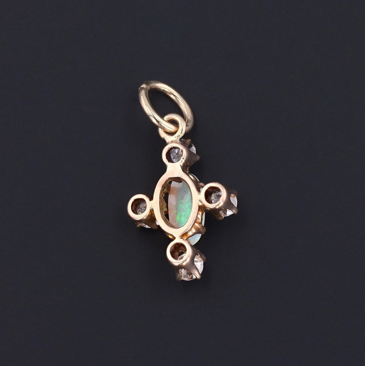 Opal &amp; Diamond Charm | 14k Gold Charm - Trademark Antiques