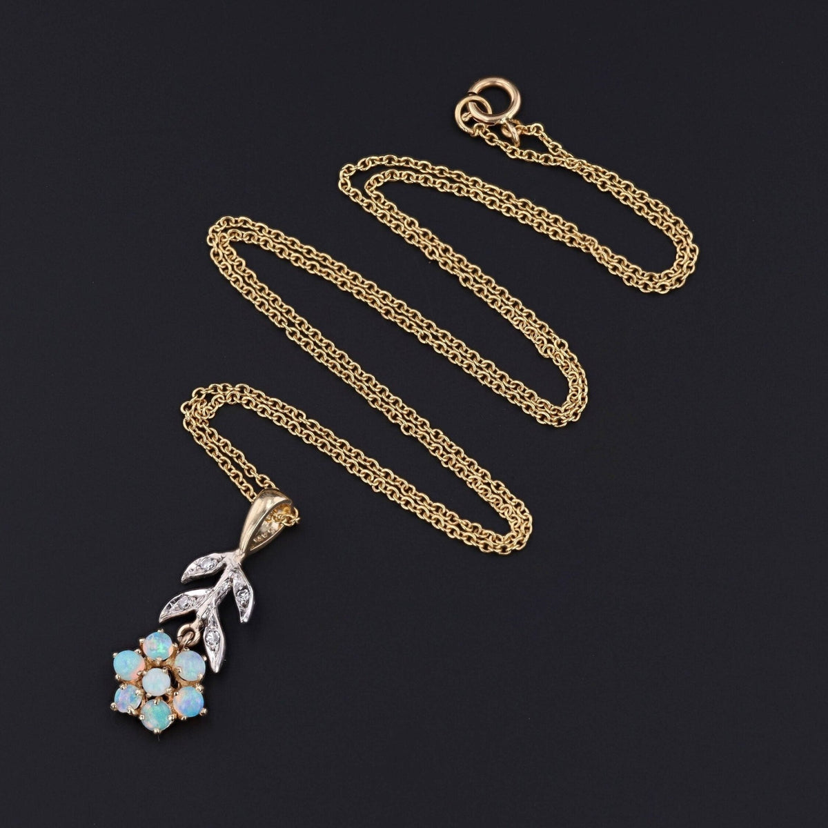 Opal &amp; Diamond Pendant | 14k Gold Pendant on Optional 14k Chain - Trademark Antiques