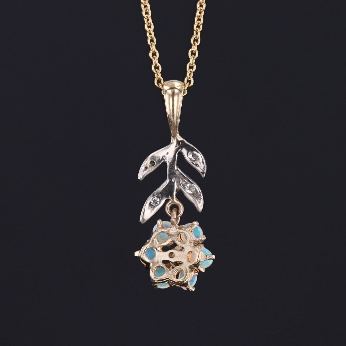 Opal &amp; Diamond Pendant | 14k Gold Pendant on Optional 14k Chain - Trademark Antiques