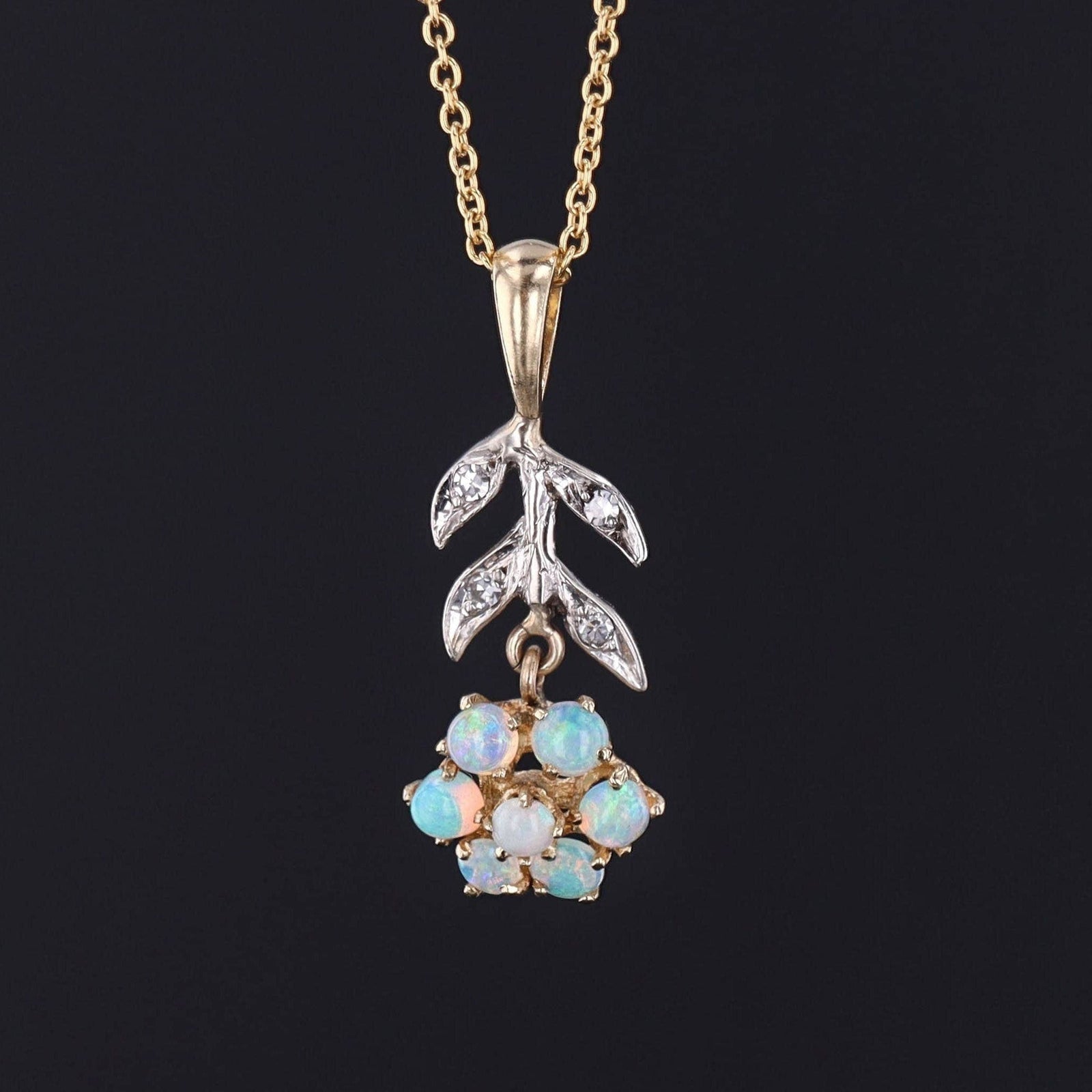 Opal & Diamond Pendant | 14k Gold Pendant on Optional 14k Chain - Trademark Antiques