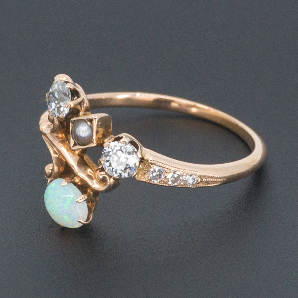 Opal &amp; Diamond Ring | 14k Gold Ring - Trademark Antiques