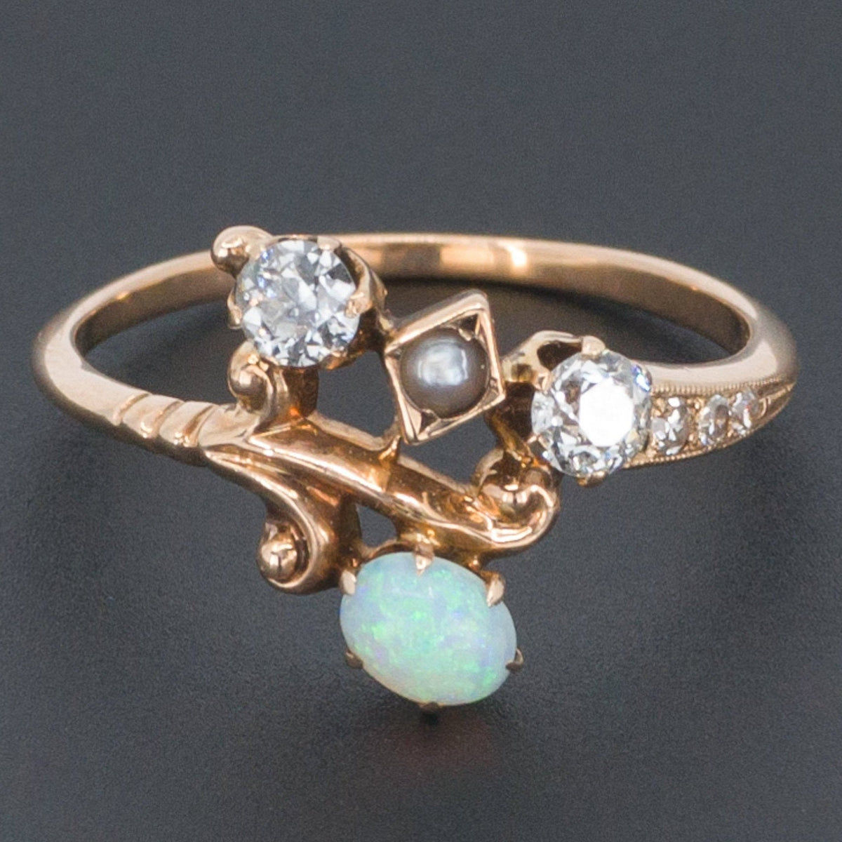 Opal &amp; Diamond Ring | 14k Gold Ring - Trademark Antiques