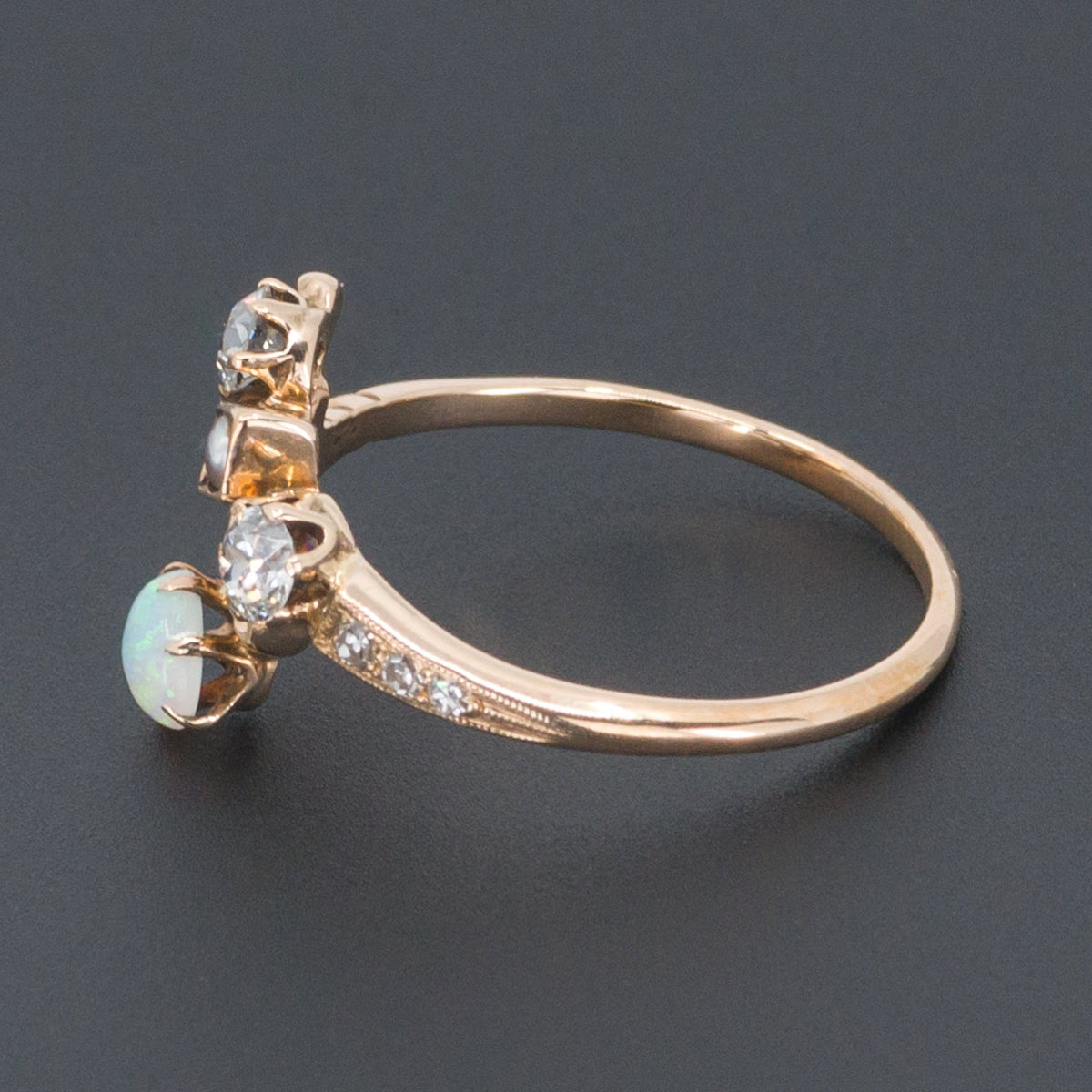 Opal &amp; Diamond Ring | 14k Gold Ring - Trademark Antiques