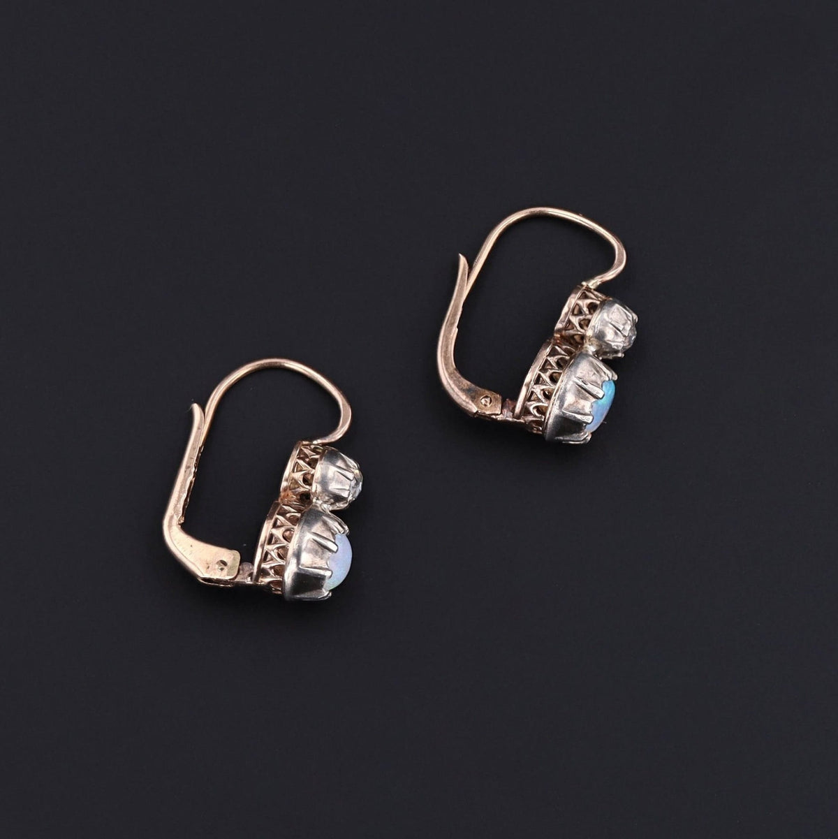 Opal Earrings | 14k Gold, Opal &amp; Diamond Earrings - Trademark Antiques