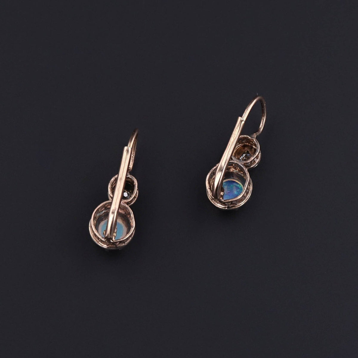 Opal Earrings | 14k Gold, Opal &amp; Diamond Earrings - Trademark Antiques