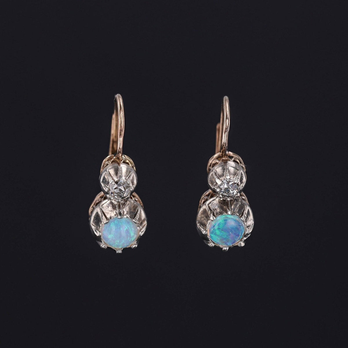 Opal Earrings | 14k Gold, Opal &amp; Diamond Earrings - Trademark Antiques