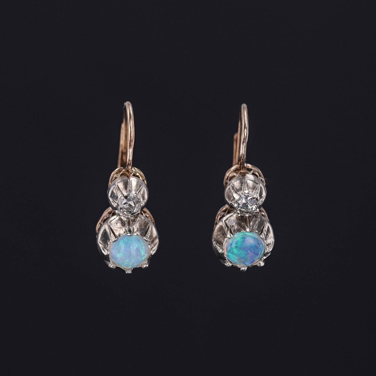 Opal Earrings | 14k Gold, Opal & Diamond Earrings - Trademark Antiques