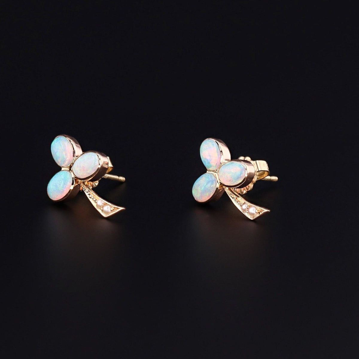 Opal Earrings | Opal &amp; Pearl Clover Earrings - Trademark Antiques