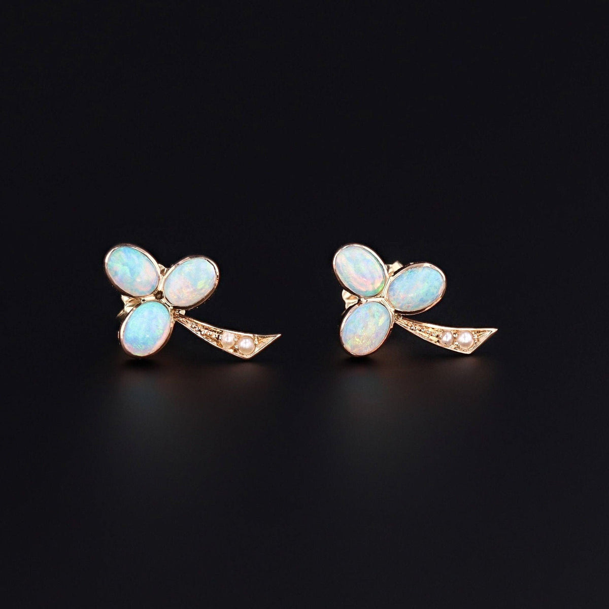 Opal Earrings | Opal &amp; Pearl Clover Earrings - Trademark Antiques