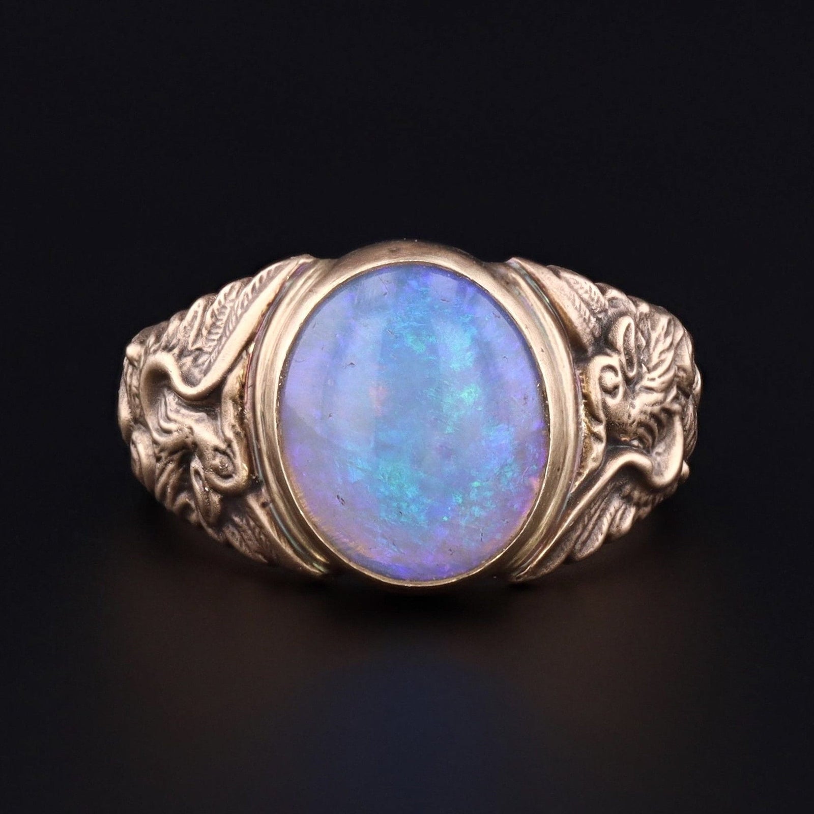 Opal Ring | 14k Gold & Jelly Opal Griffin Ring - Trademark Antiques