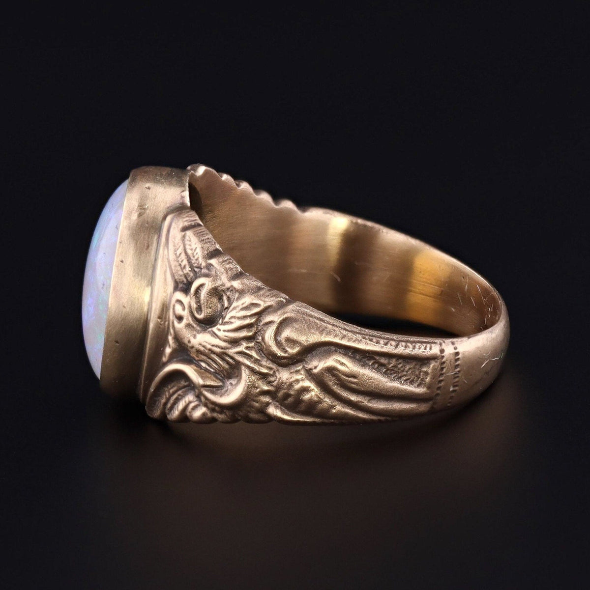 Opal Ring | 14k Gold &amp; Jelly Opal Griffin Ring - Trademark Antiques
