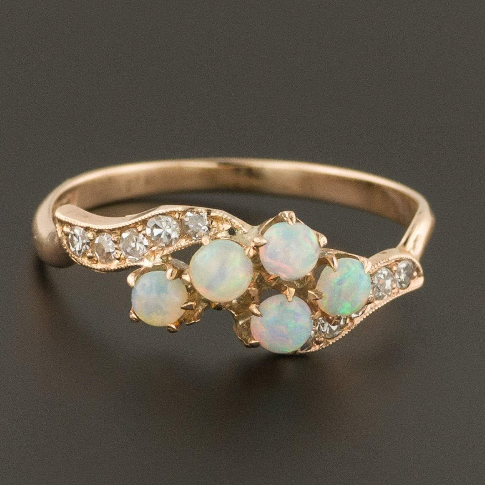 Opal Ring | Opal & Diamond Ring - Trademark Antiques