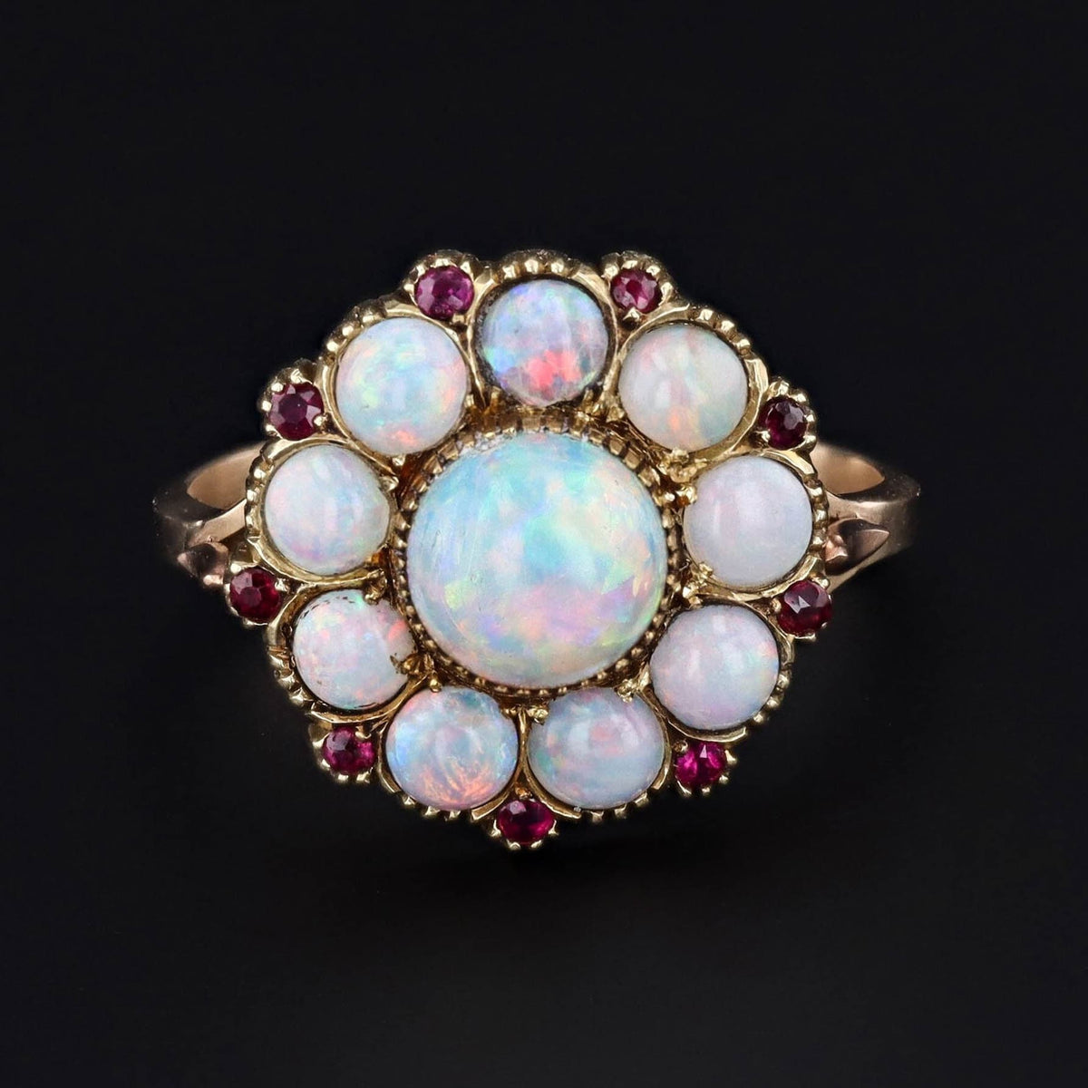 Opal &amp; Ruby Ring | 14k Gold Opal Ring - Trademark Antiques