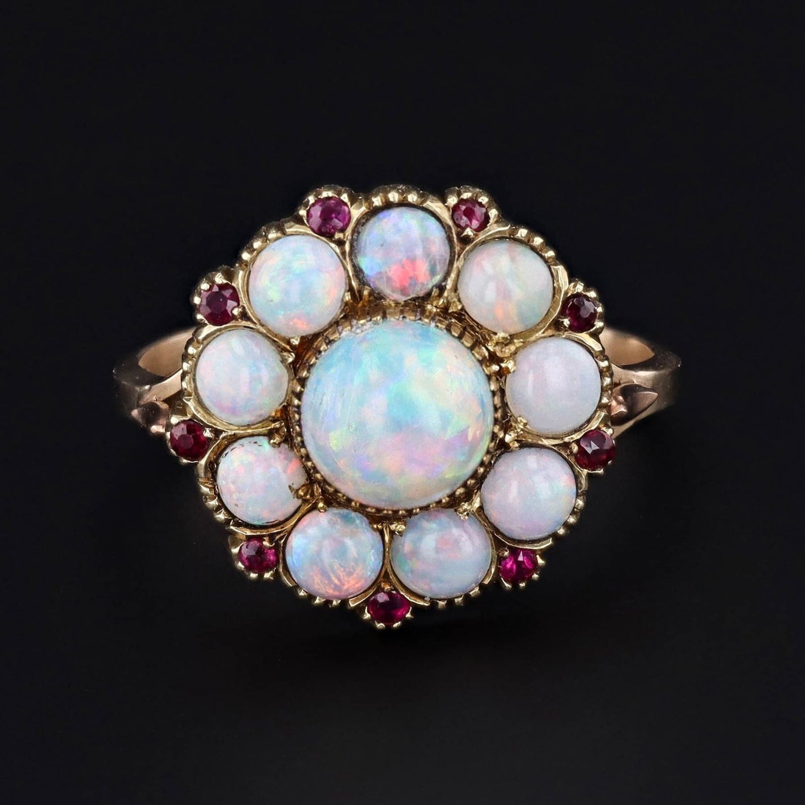 Opal & Ruby Ring | 14k Gold Opal Ring - Trademark Antiques