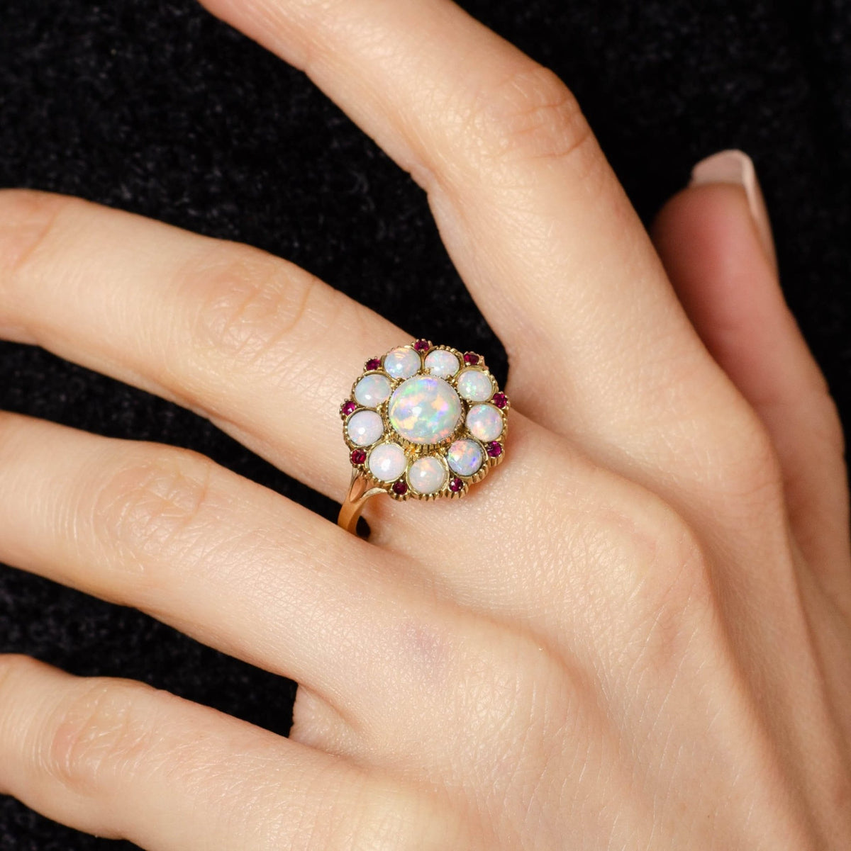 Opal &amp; Ruby Ring | 14k Gold Opal Ring - Trademark Antiques