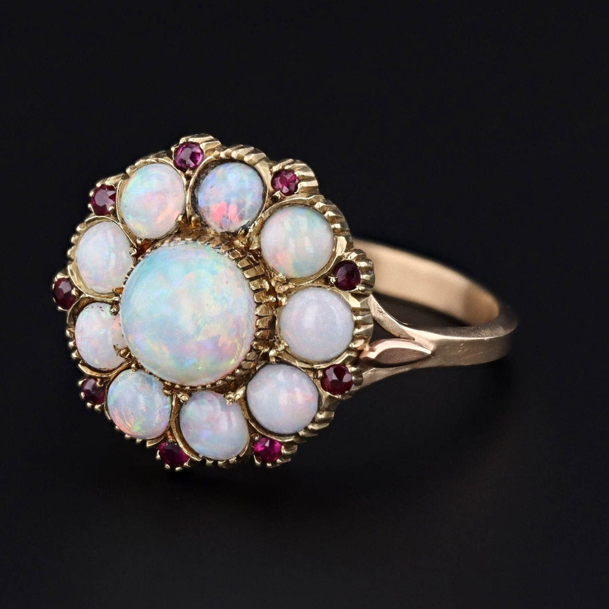 Opal &amp; Ruby Ring | 14k Gold Opal Ring - Trademark Antiques