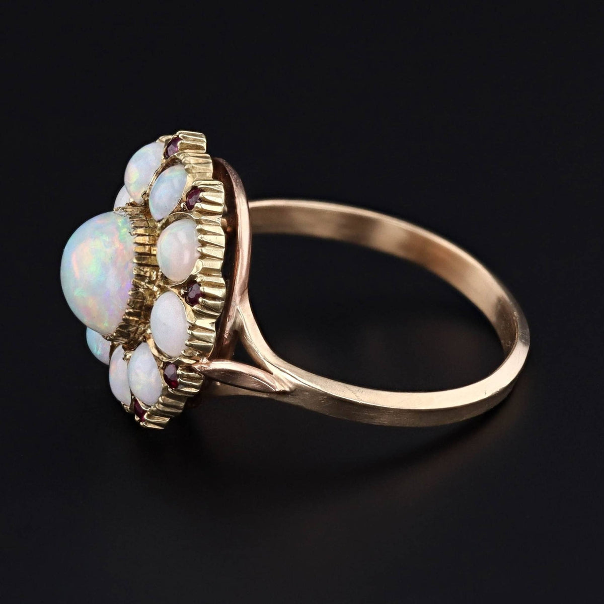 Opal &amp; Ruby Ring | 14k Gold Opal Ring - Trademark Antiques