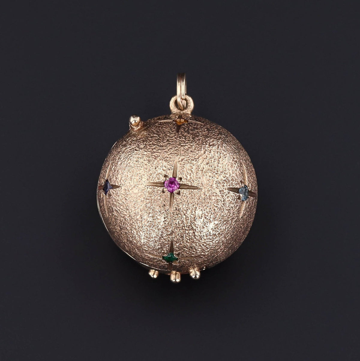 Orb Locket | 10k Gold, Sapphire &amp; Ruby Locket - Trademark Antiques