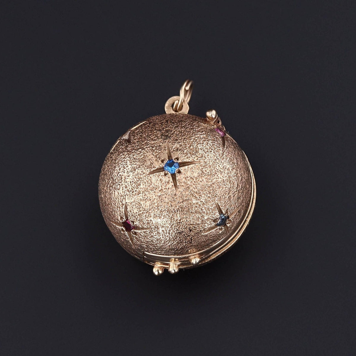 Orb Locket | 10k Gold, Sapphire &amp; Ruby Locket - Trademark Antiques