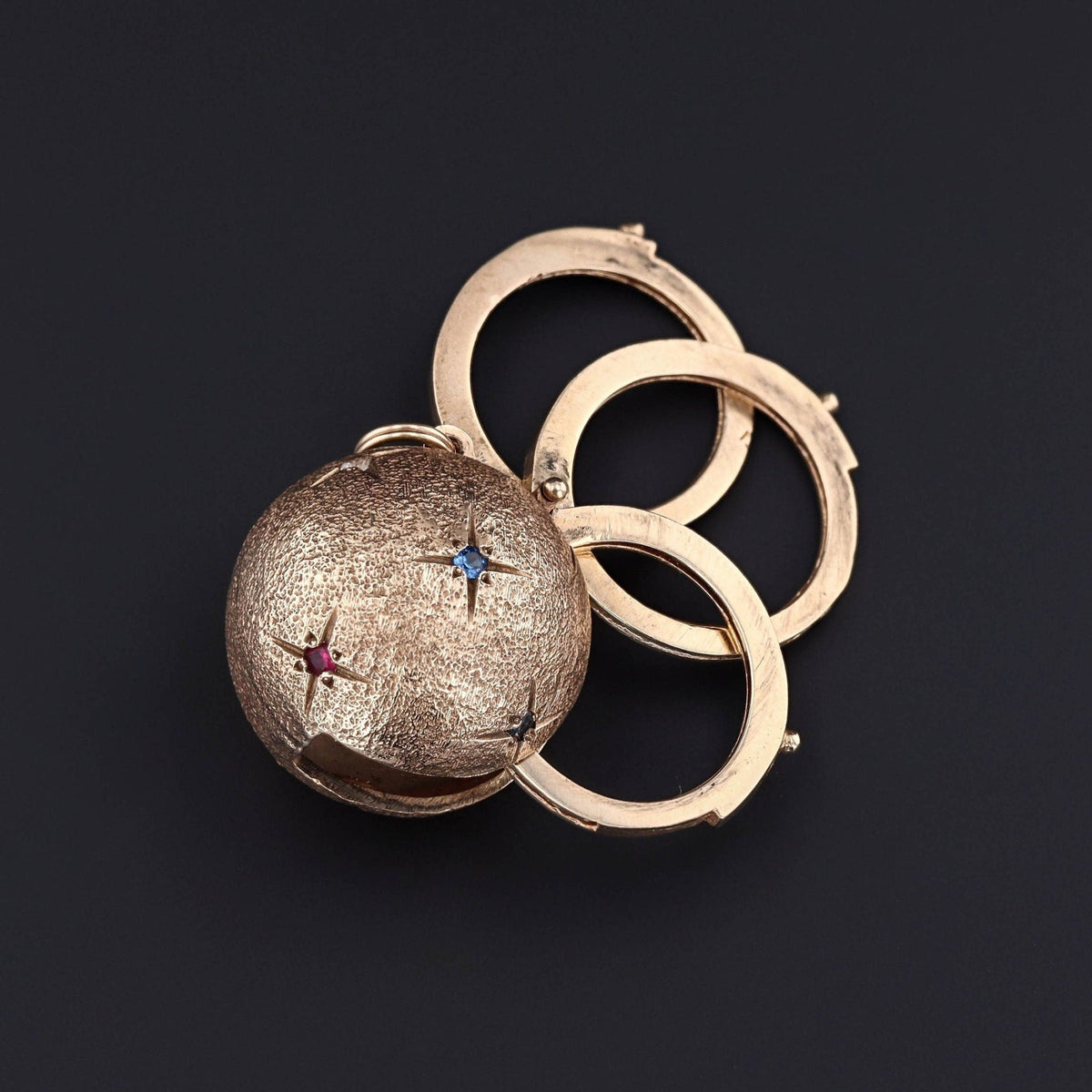 Orb Locket | 10k Gold, Sapphire &amp; Ruby Locket - Trademark Antiques