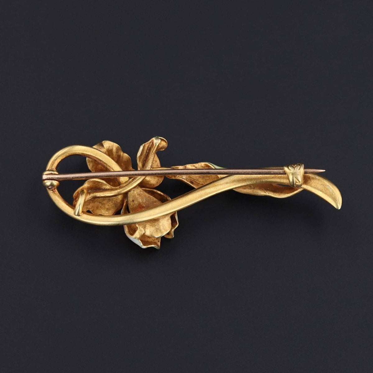 Orchid Pin | Antique Enamel Flower Pin - Trademark Antiques