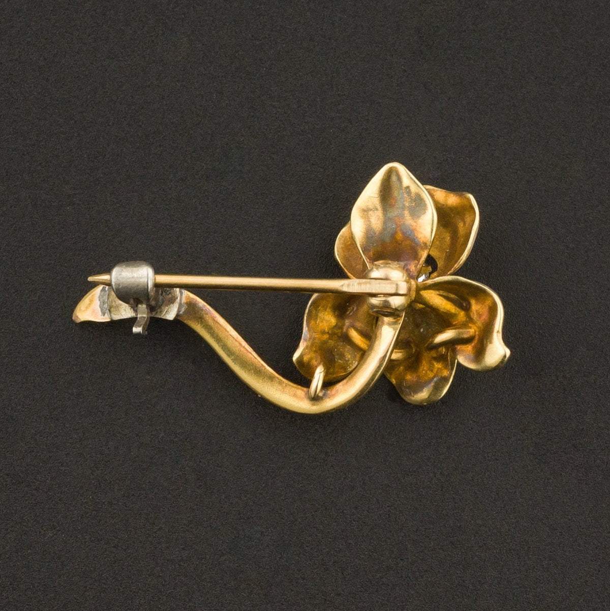 Orchid Pin | Antique Enamel Flower Pin - Trademark Antiques