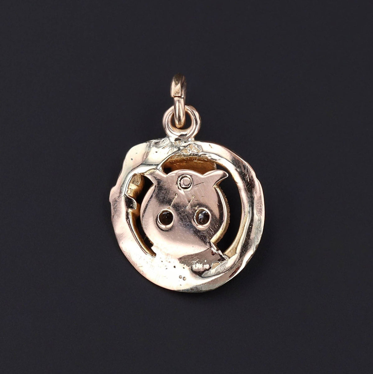 Owl and Snake Charm | 14k Gold &amp; Diamond Charm - Trademark Antiques