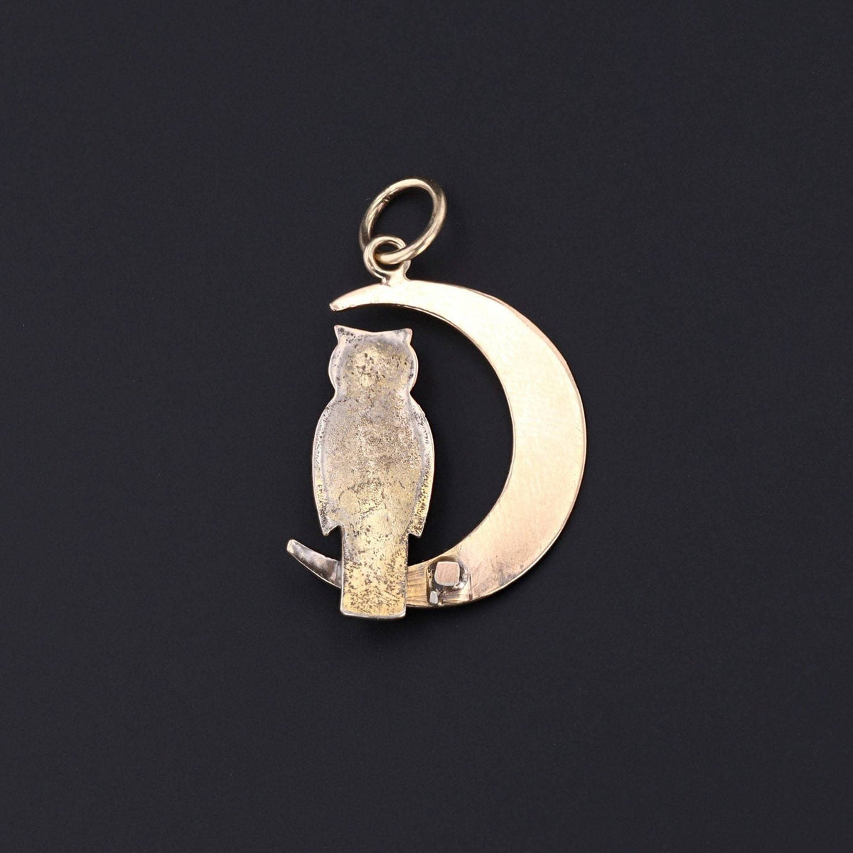 Owl In Crescent Moon Pendant | Antique Pin Conversion Pendant - Trademark Antiques