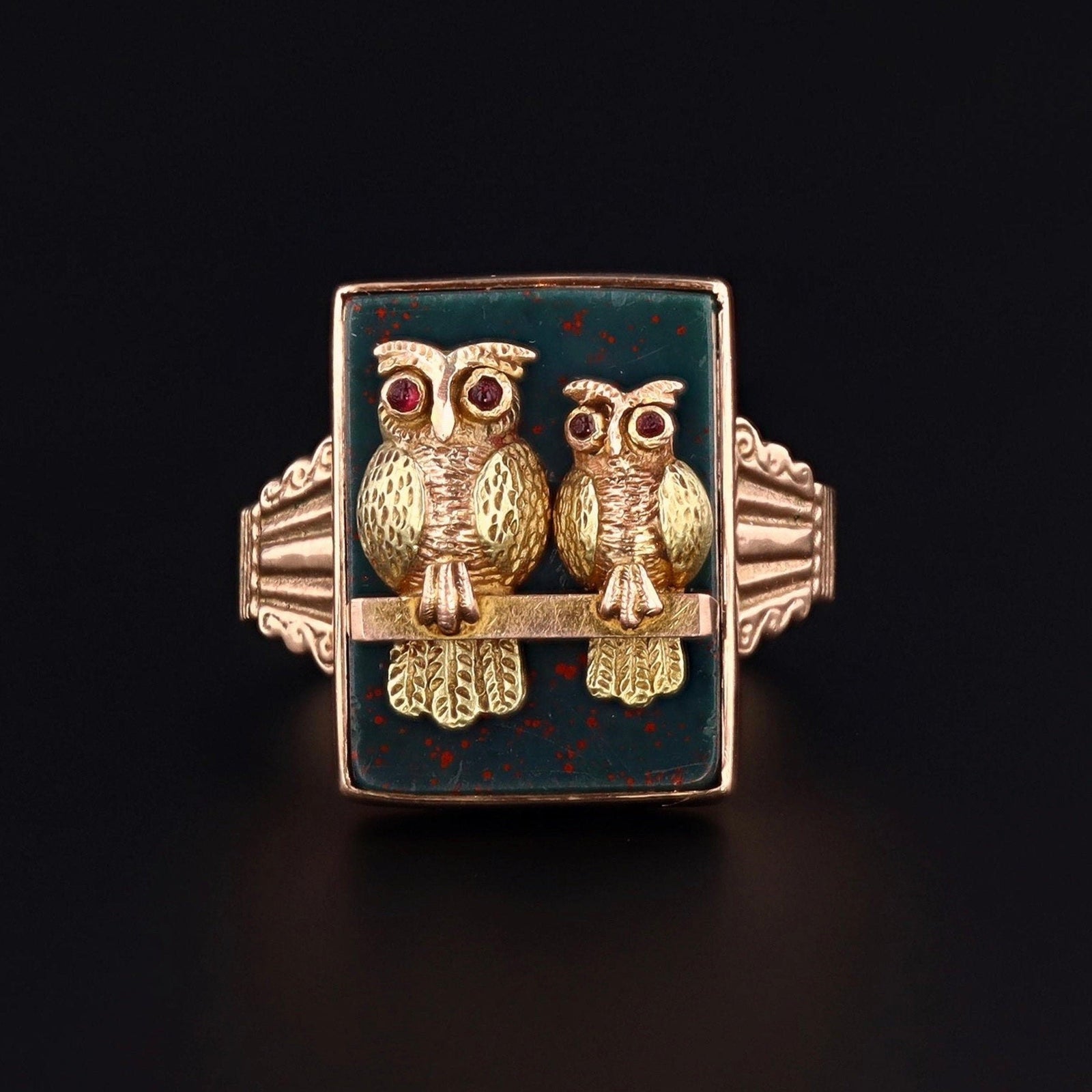 Owl Ring | Bloodstone Ring - Trademark Antiques