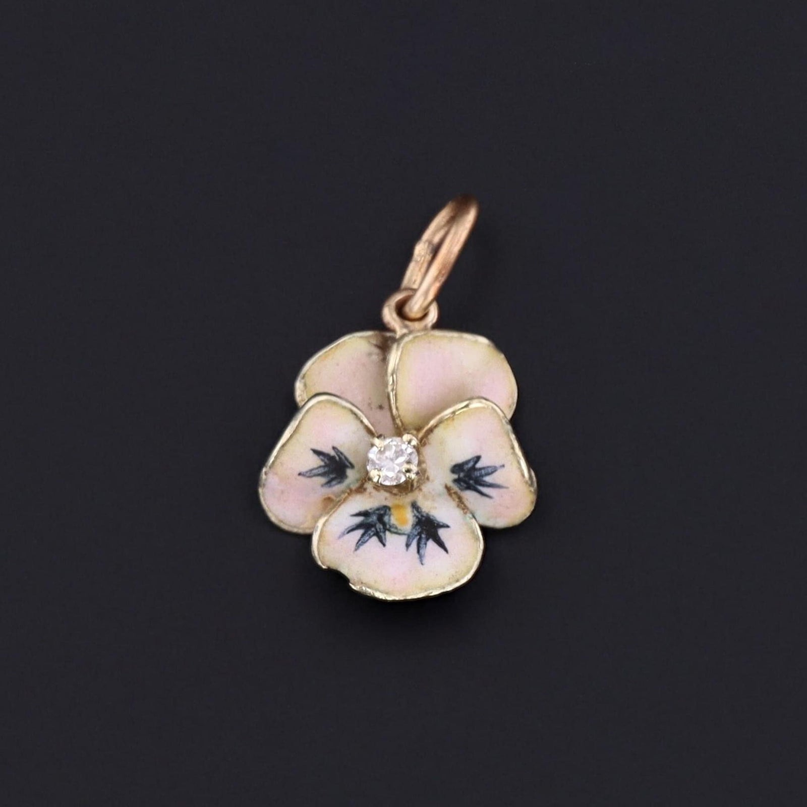 Pale Pink Enamel Pansy Charm | 14k Gold Charm - Trademark Antiques