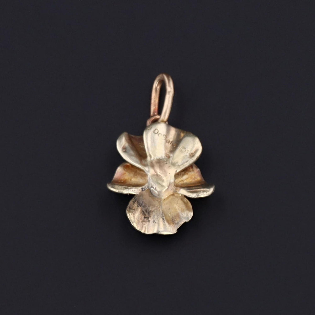 Pale Pink Enamel Pansy Charm | 14k Gold Charm - Trademark Antiques
