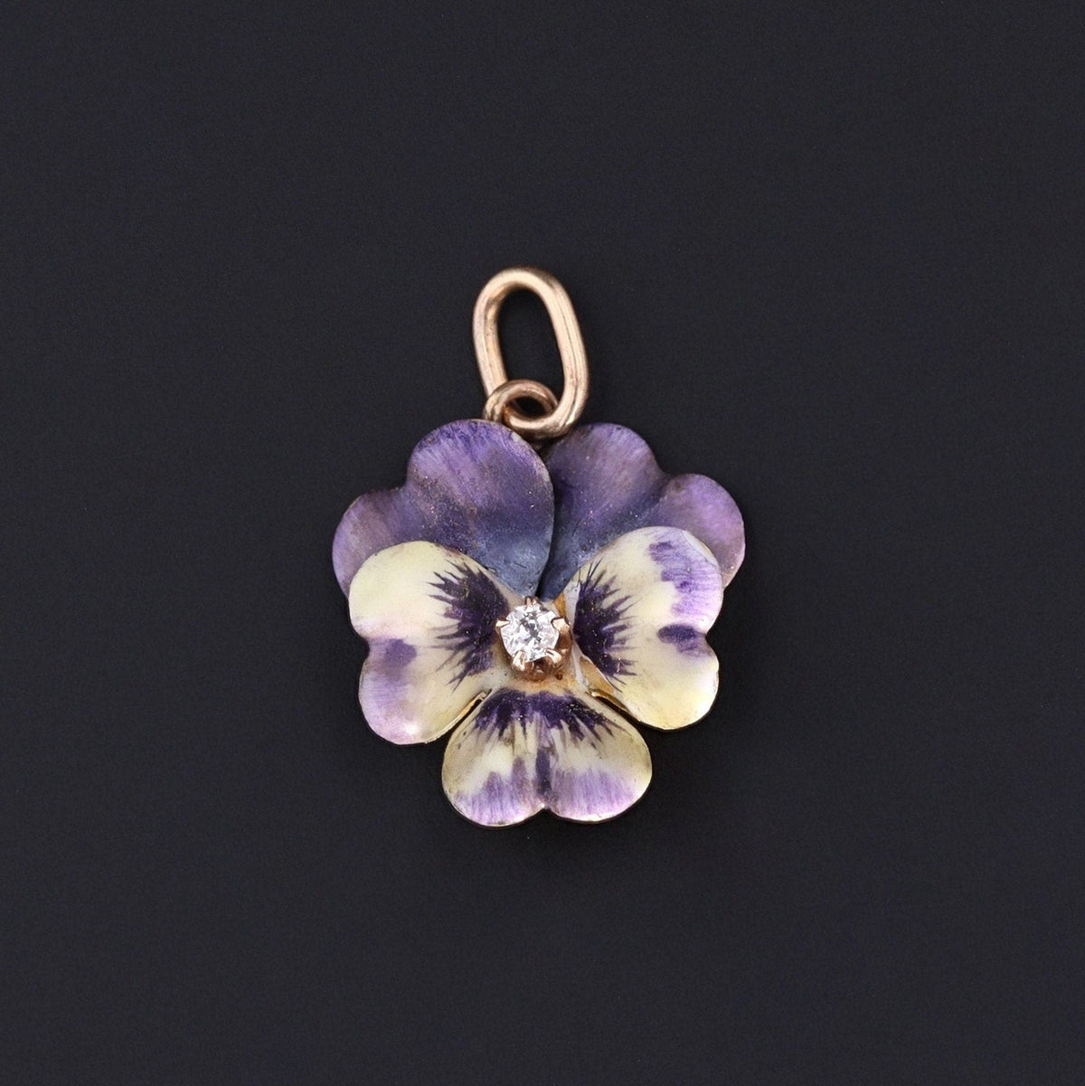 Pansy Charm | Antique Diamond Pansy Charm - Trademark Antiques