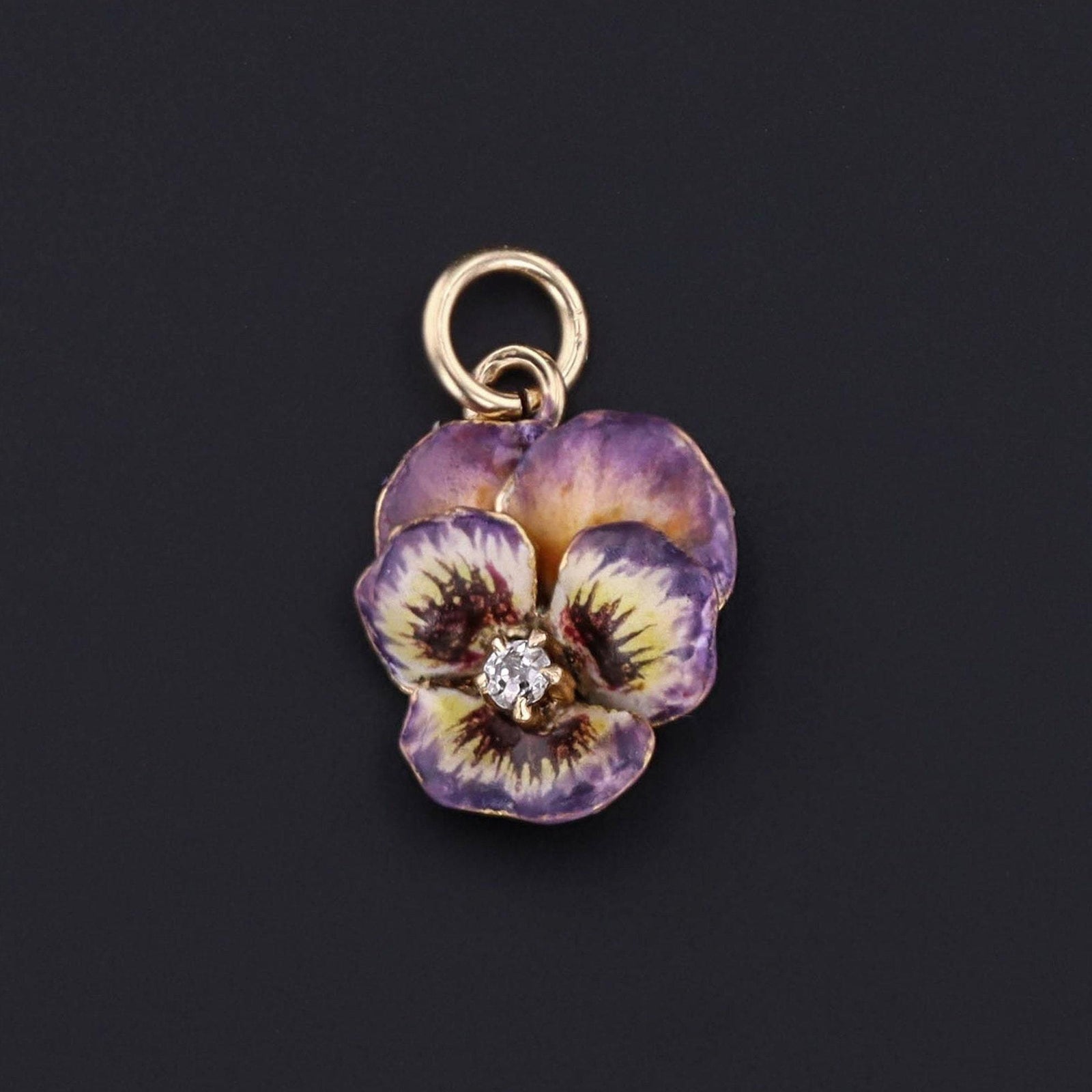 Pansy Charm | Antique Enamel & Diamond Pansy Charm - Trademark Antiques