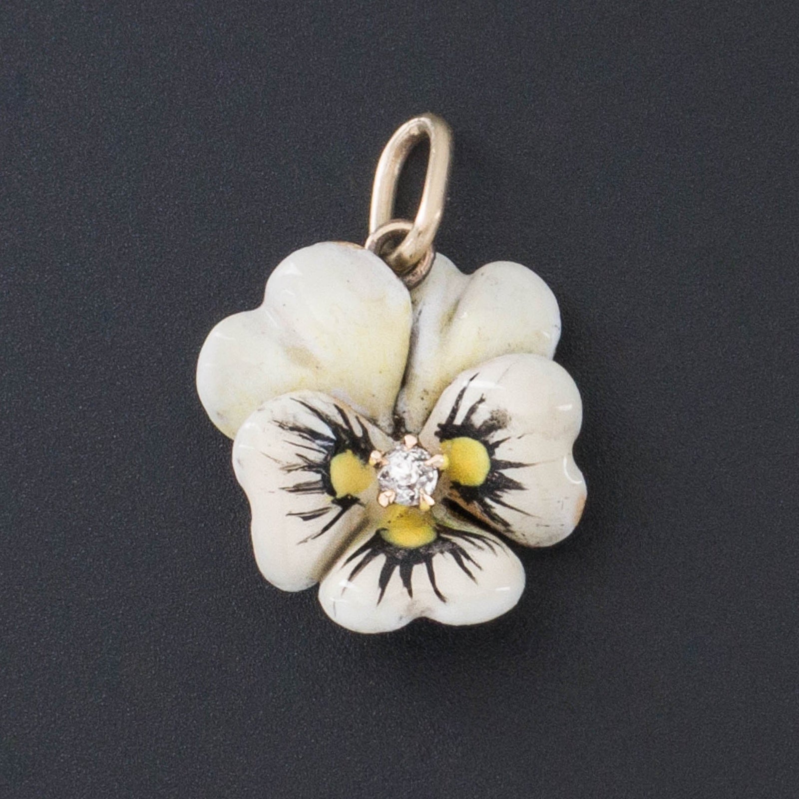Pansy Charm | Antique Enamel Flower Charm - Trademark Antiques