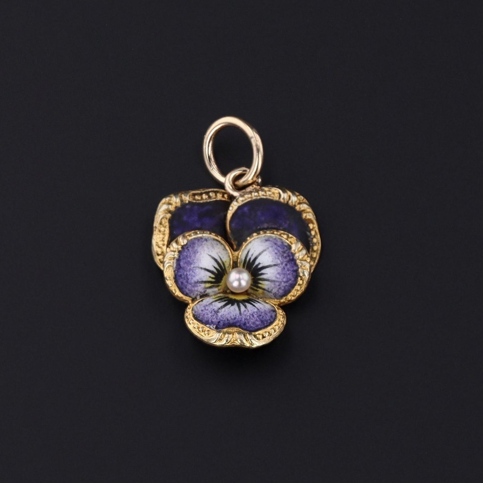 Pansy Charm | Antique Pansy Charm with Pearl - Trademark Antiques