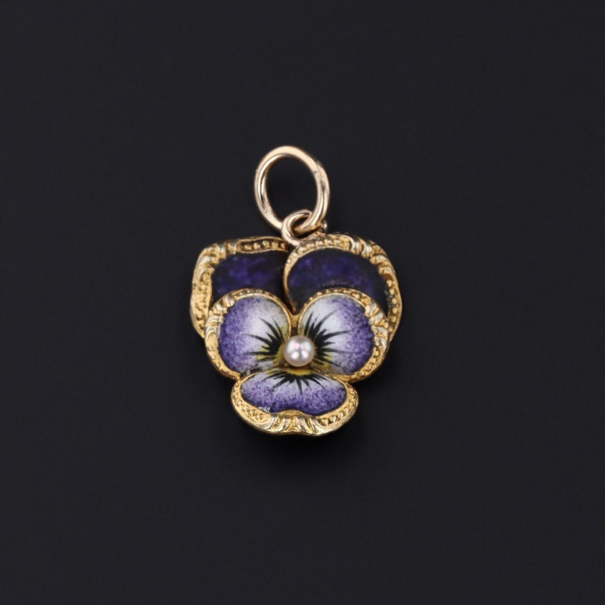 Pansy Charm | Antique Pansy Charm with Pearl - Trademark Antiques