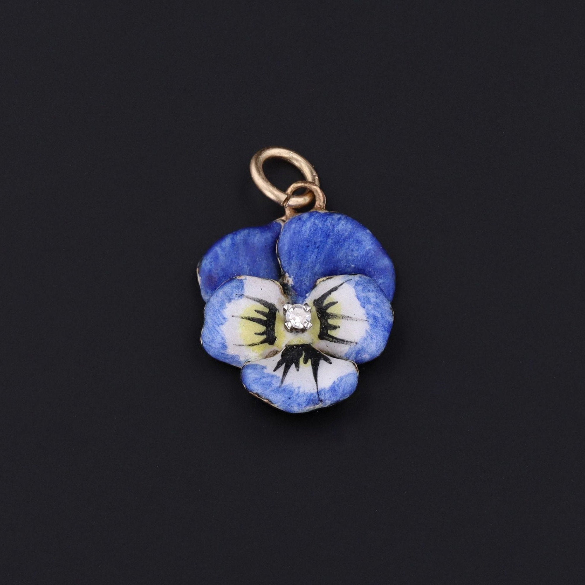Pansy Charm | Blue Enamel Pansy Pendant - Trademark Antiques