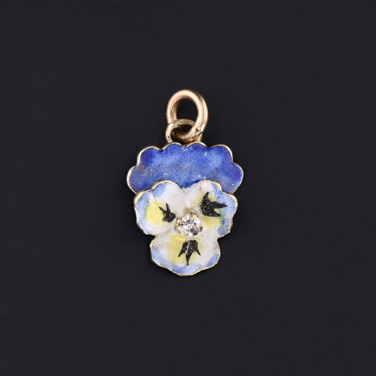 Pansy Charm | Blue Enamel Pansy Pendant - Trademark Antiques