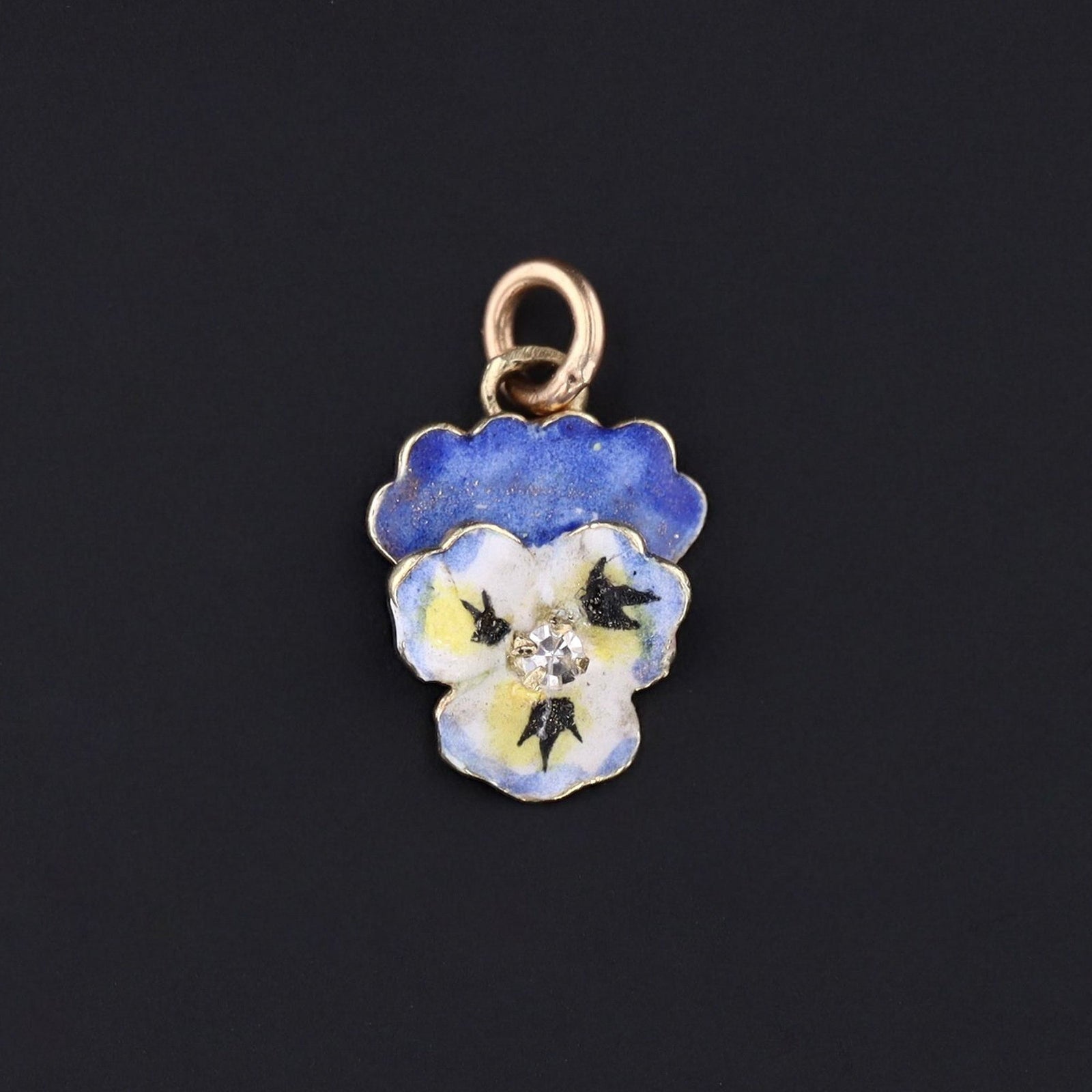 Pansy Charm | Blue Enamel Pansy Pendant - Trademark Antiques